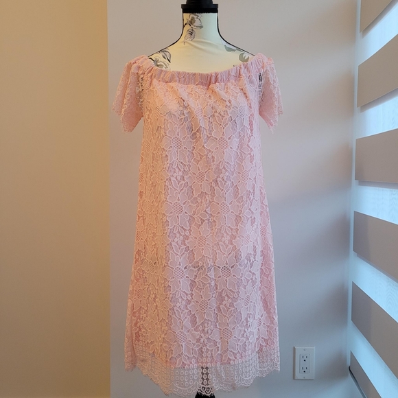 Another Story Pink Lace Off Shoulder Dress - Picture 2 of 6